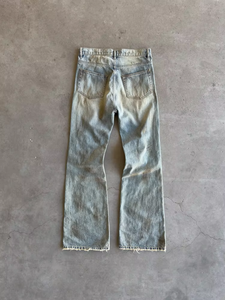 Jeans en coton de haute qualité, style streetwear américain Y2K, déchirés, avec patchs, taille mi-haute, coupe évasée hip-hop, bleu délavé, pour hommes - Product Image 3