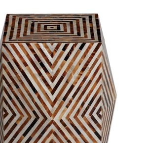 Amber Brown <b>White</b> Geometric Chevron Stools Mother of Pearl Handcrafted Mosaic <b>Small</b> <b>Side</b> <b>Table</b> Living Room Bedroom Decor Use - Product Image 2