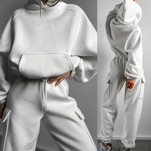 Women's Blue Hooded Tracksuit Full Sleeve Solid Design Casual Loose Fit <b>Sweatshirt</b> And Pants Set With Side Pockets - Product Image 2