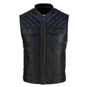 Chaleco de Motocicleta de Cuero con Costuras de Diamante y Hilo en Contraste Personalizado, Bordado, Ecológico, Estilo Urbano, Equipo de Motociclismo - Product Image 5