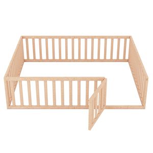 Letto a terra in legno naturale Queen Size per bambini con recinzione e porta (Vecchio SKU WF289663AAM) - Product Image 6