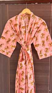 Albornoz Kimono de Algodón con Estampado de Bloques Personalizado al por Mayor, con Cinturón y Diseño Cruzado en la Cintura, Bata de Baño para Mujer - Product Image 2