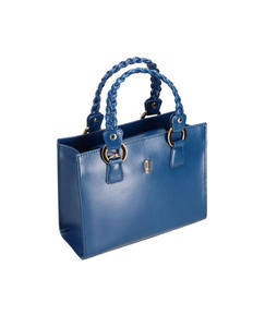 Bolso de Mano de Cuero Genuino Azul con Asa Tejida, Bolso Tote, Bolso Bandolera para Viajes y Uso Diario - Product Image 2