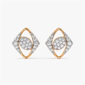 Boucles d'oreilles clous géométriques ovales en or jaune avec diamants de laboratoire - Product Image 1
