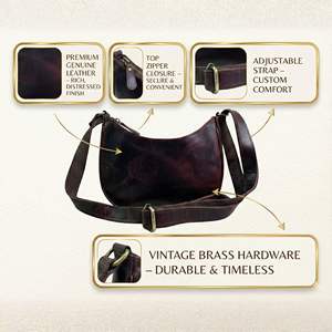Bolso bandolera de cuero genuino marrón para mujer |   Bolso de Hombro Pequeño Tipo Media Luna para Viajes y Uso Diario - Product Image 4