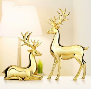Ensemble de figurines de cerfs dorés, 2 pièces, décoration de table de Noël moderne, sculpture animale artistique pour le salon - Product Image 4
