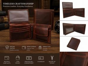 High on Demand Classic Genuine Leather <b>Wallet</b> Multi-<b>Card</b> <b>Holder</b> with Cash Compartment from India - Product Image 3