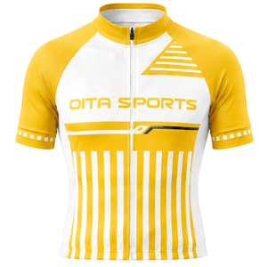 Golden Yellow <b>White</b> <b>Cycling</b> <b>Jersey</b> Short Sleeve Full Zipper Breathable Quick Dry Road Bicycle Shirt Lightweight Sportswear - Product Image 1