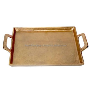 Brass <b>Serving</b> <b>Tray</b> Wedding Decor Luxury <b>Trays</b> For Food Snacks Catering Use Hammered Texture <b>Gold</b> Plated Stainless Steel <b>Tray</b> - Product Image 5