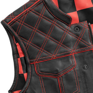Chaleco de Cuero para Motocicleta para Hombre Finish Line Red Checker - Product Image 3