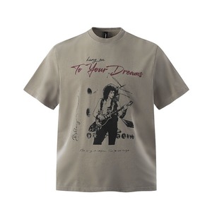 T-shirt en coton pour homme, manches courtes, coupe classique, imprimé avec un motif musical de guitare, col rond, style décontracté, séchage rapide, 180g - Product Image 1