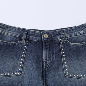 Shorts en jean taille haute délavé foncé avec rivets, style décontracté d'été, coupe droite pour homme - Product Image 5