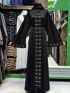 Wholesale Modest Dubai Beaded Sequined <b>Long</b> Sleeve Abaya Muslim Traditional Handmade Wedding Women Breathable V Neck - Product Image 4