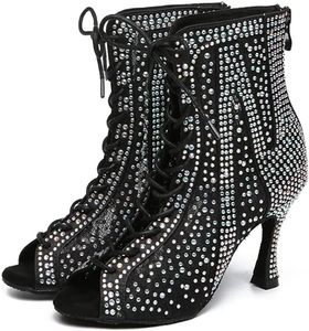 Baifa Danzo – Bottes de danse grises à paillettes pour femme, à lacets, bout ouvert, talon, chaussures de danse de salon et latine, tige synthétique, cuir de haute qualité - Product Image 4