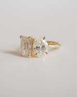 Bague de fiançailles Toi et Moi en diamant de laboratoire, Bague Toi et Moi en or 14 carats avec diamant de laboratoire, Bague à deux pierres en émeraude et ovale avec diamants de laboratoire