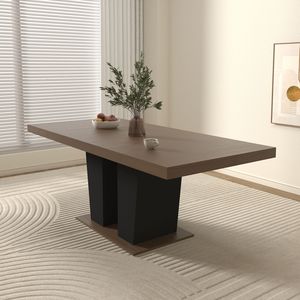 Tavolo da Pranzo Estensibile in Legno per 4-10 Persone, Tavolo da Cucina Trasformabile con Base a Doppio Piedistallo Robusta, Finitura Nera per Sale da Pranzo - Product Image 6