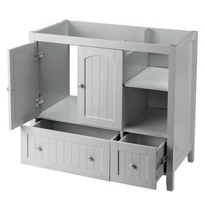 Mobile Bagno Grigio 91x46x82cm in MDF Laccato con Doppia Anta e 2 Cassetti, Decorativo in Legno Massello, da Terra, Impermeabile - Product Image 5