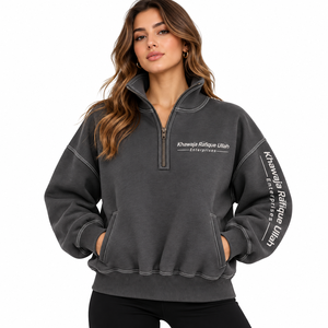 Khawaja Rafique Unisex Pink <b>Quarter</b> <b>Zip</b> <b>Sweatshirt</b> Stand Collar Letter Print Casual Pullover Unisex pink <b>quarter</b> <b>zip</b> <b>sweatshirt</b> - Product Image 3