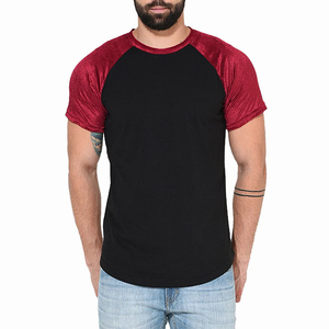 <b>Men's</b> <b>Black</b> <b>Red</b> Raglan Sleeve T-<b>Shirt</b> O-Neck Knitted Solid Color Casual Wear Style T-<b>Shirt</b> Regular Fit T-<b>Shirt</b> Short Sleeve Tee - Product Image 2
