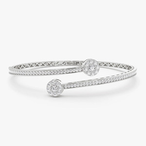 Yellow Gold 14K Double Row Cluster Lab Grown Diamond Filled Luxury Open <b>Bangle</b> <b>Bracelet</b> - Product Image 5