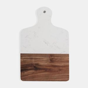 COMMONLY MARBLE TRAY CHESSE BOARD Stainless Steel Besafe Decorative Marble and Acacia Wood Cutting Board Marble with Handle - Product Image 6