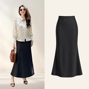 Falda Larga Elegante Negra de Cintura Alta Estilo Sirena para Mujer, Cómoda, Transpirable, Informal de Oficina, Moderna, de Spandex/Poliéster, ODM OEM - Product Image 1