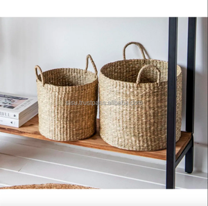 Sisu Vietnam-Made Handmade <b>Seagrass</b> Storage <b>Basket</b> Eco-Friendly Sustainable Multifunctional Decorative <b>Laundry</b> <b>Basket</b> Handle - Product Image 3