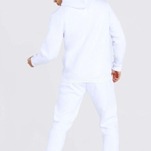 Men's <b>White</b> Hooded Sweatshirt Set Solid Color Casual <b>Jogger</b> Pants Full Tracksuit Breathable Winter Wear - Product Image 3