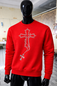 Trendy men Oversized Sweatshirt Red Rhinestone Design <b>Cross</b> Sign logo Long Sleeve Casual Street Style <b>Top</b> Quality Sweatshirts - Product Image 6