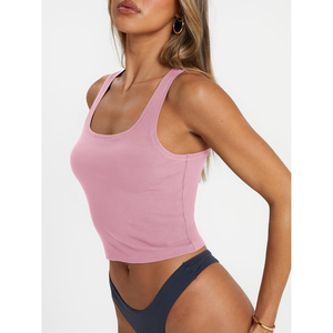 Best Selling <b>Women</b> Square Neck <b>Tank</b> <b>Top</b> Ribbed Cropped Camisole Sleeveless Pink Crop <b>Tops</b> Casual <b>Knitted</b> Eco Friendly OEM ODM - Product Image 5