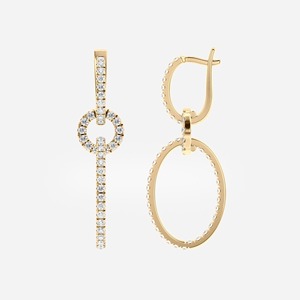 14k Gold Diamond Drop Earrings_ Modern Oval Link Dangles - Product Image 4