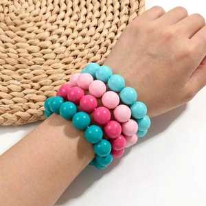 Handmade Resin Beaded <b>Bracelet</b> Round Pastel Resin Beaded <b>Stretch</b> <b>Bracelet</b> Handmade Colorful Fashion Jewelry - Product Image 1