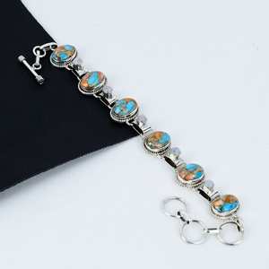 Natural Spiny Oyster Moonstone Bracelet Turquoise Gemstone Handmade 925 <b>Sterling</b> <b>Silver</b> Jewelry Gift For Her - Product Image 6