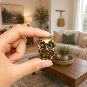 Figurine d'hibou en laiton SHUBHAM, plaquée or, polie, petite décoration d'intérieur - Product Image 5