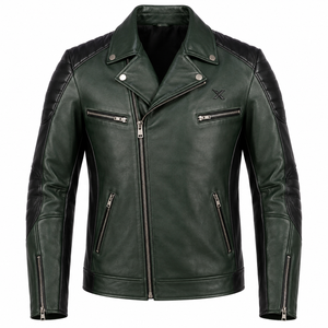 Blouson de moto classique en cuir unisexe |   Vert foncé, rouge, brun |   Fabricant OEM ODM |   Qualité de conception haut de gamme |   Vêtements de course | - Product Image 1