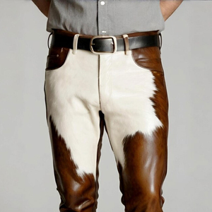 Pantalon de moto en cuir de vache véritable sur mesure pour homme, design slim fit, pantalon en cuir de vache lavé - Product Image 3