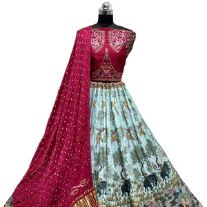 Pure Meena Silk Print Doris Bordado Lacework Pure Bandhani Dupatta Lehenga choli colección para mujeres - Product Image 1