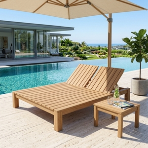 Tumbona Doble Moderna de Madera Maciza, Elegante Tumbona Reclinable de Teca para Exteriores, Muebles para Resort de Lujo, Diseño Artístico para el Borde de la Piscina - Product Image 5