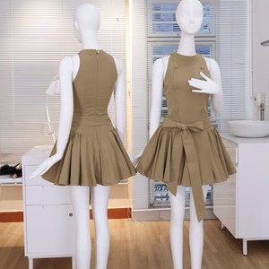 Robe d'été personnalisée en mousseline semi-transparente, style coréen, sans manches, col halter, coupe trapèze, pour femme - Product Image 1