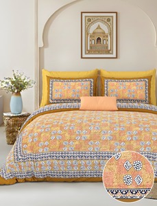 Couvre-lit traditionnel Alankar imprimé à la main en coton 100% - Motif floral bohème indien - Anti-acariens - Ensemble de qualité 3 pièces - Product Image 2