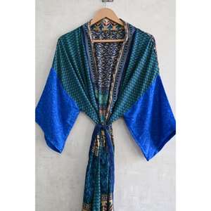 Kimono de Seda con Parches de Diseño para Mujer, Lujosa Túnica Larga Estilo Boho para Dormir, Elegante Ropa de Estar por Casa - Product Image 3