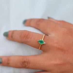 Anillo Clásico de Plata de Ley 925 con Gema de Ónix Verde en Forma de Pera, Bañado en Oro Vermeil de 14K, Engaste de Garras, Ideal para Festivales, para Mujer - Product Image 5