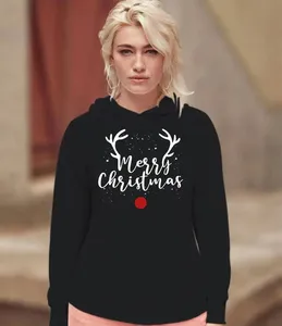 Sweat-shirt à capuche unisexe noir à imprimé rennes brodés, coupe classique, vêtement décontracté d'automne, séchage rapide - Product Image 2