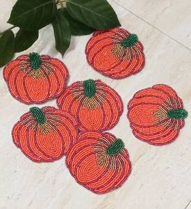 Handmade pumpkin beaded coasters - Set of 6 - Product Image 4