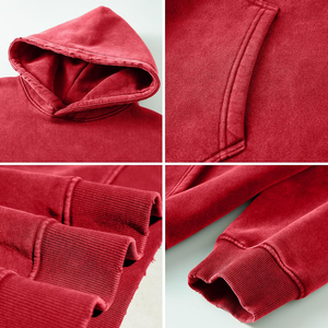 เสื้อฮู้ดดี้ผ้าฝ้ายแท้ 100% ซักกรดสำหรับผู้ชาย คุณภาพสูง สไตล์วินเทจ พร้อมลายปัก - Product Image 4