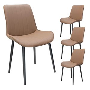 Set di 4 Sedie da Pranzo Senza Braccioli in Pelle PU Kaki con Motivo Ondulato e Gambe in Metallo per Cucina, Ristorante, Soggiorno - Product Image 1