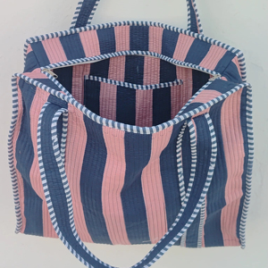 Sac fourre-tout matelassé en coton uni pour femme, grand format, imprimé bloc, avec fermeture éclair, idéal printemps-été - Product Image 1