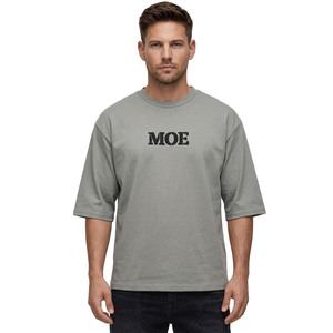 T-shirt Homme 100% Coton Grammage Lourd Gris Sauge, Coupe Oversize, Manches Courtes, Coupe Décontractée, Lettrage Personnalisé, Style Minimaliste Streetwear - Product Image 1