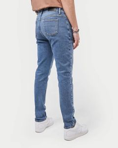 Jean slim homme bleu moyen, coupe ajustée, aspect impeccable, denim extensible doux, lavage classique, jean streetwear élégant, coupe conique confortable - Product Image 3