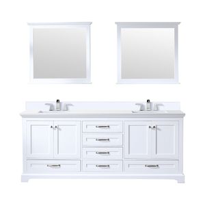 80 In. White Double Bath Vanity with 22 In. D White Quartz Top and 30 In. Mirrors Faucet Set Included - Product Image 1